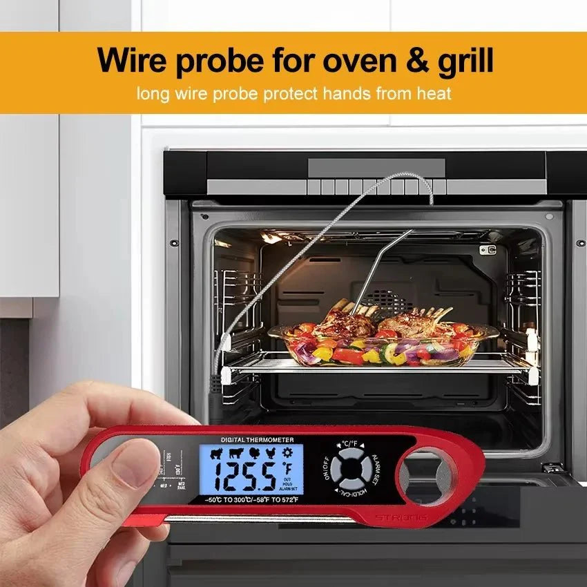 Dual-Probe Waterproof Digital Kitchen Thermometer – Rotating LCD Screen & Alarm