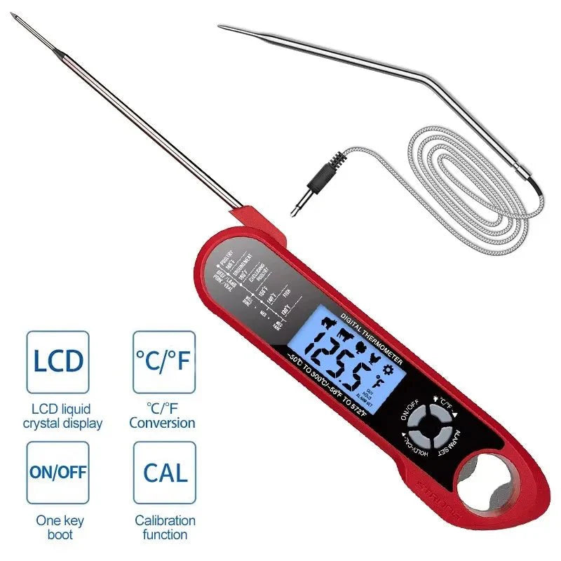 Dual-Probe Waterproof Digital Kitchen Thermometer – Rotating LCD Screen & Alarm