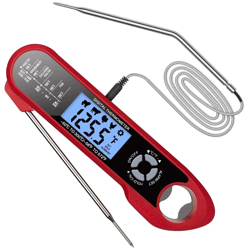 Dual-Probe Waterproof Digital Kitchen Thermometer – Rotating LCD Screen & Alarm