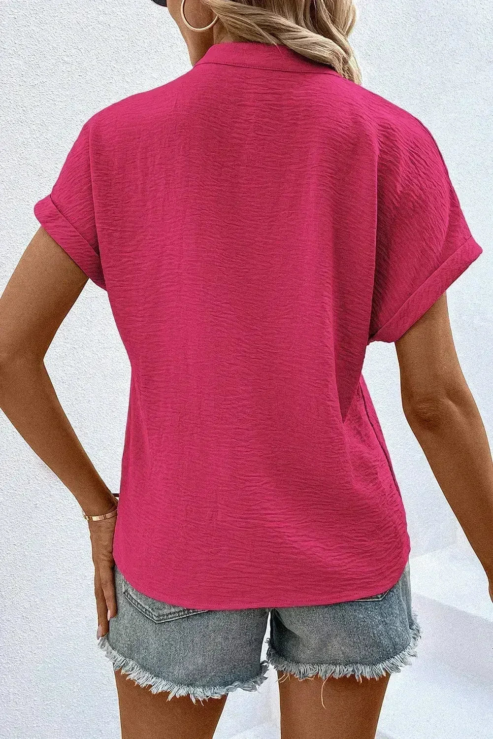 White Notched Neck Batwing Sleeve Blouse | Femstylo