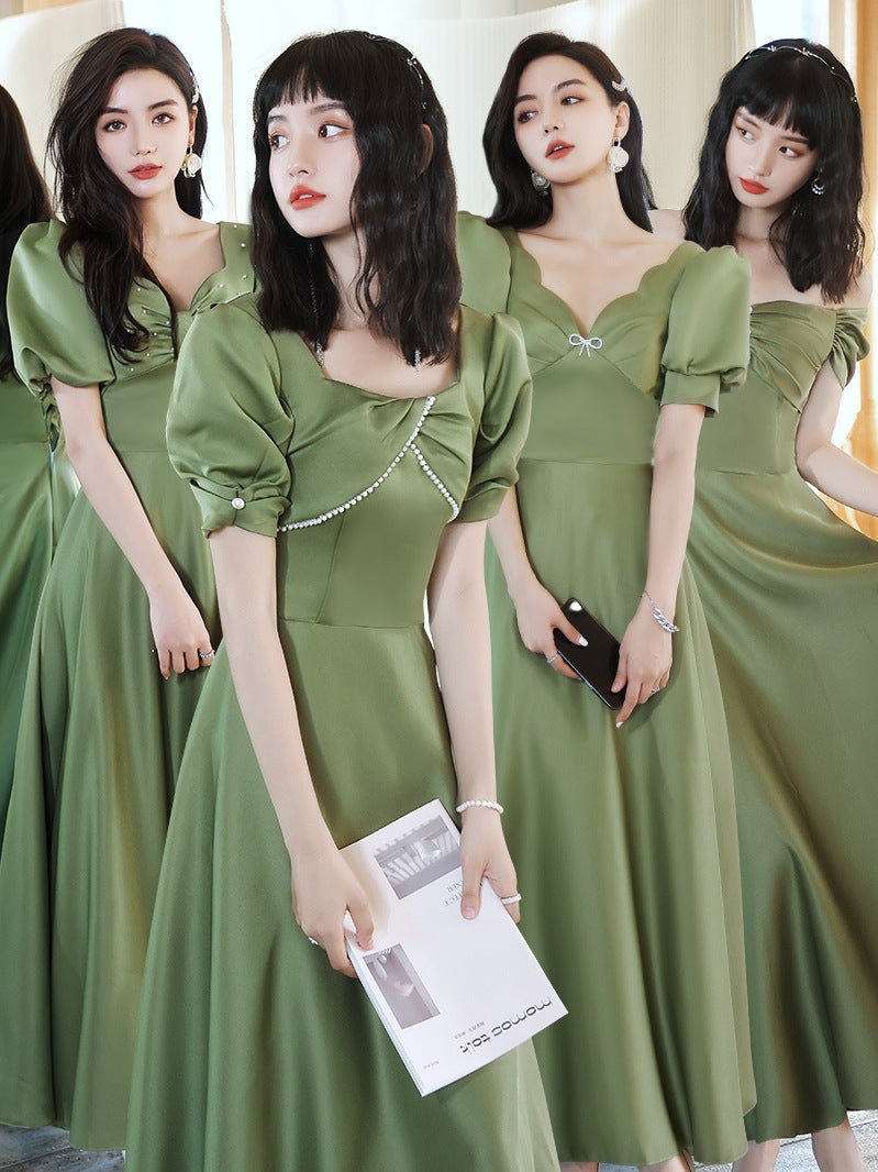 Avocado Green Sisters Group Dress Skirt Women Satin Spring