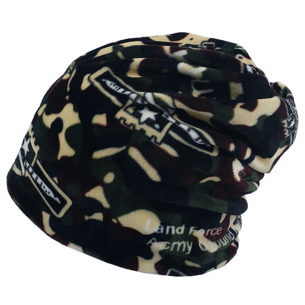 Double-layer Short-pile Bonnet With Multi-colored Plaid Pattern