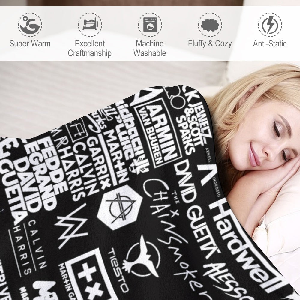Custom EDM Artists Ultra-Soft Flannel Blanket for Camping Festival Rave in Multiple Sizes