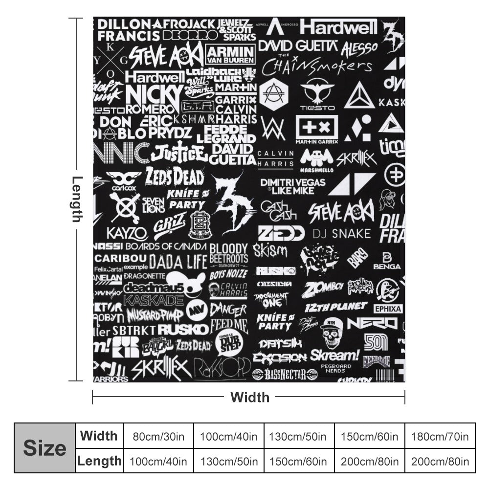 Custom EDM Artists Ultra-Soft Flannel Blanket for Camping Festival Rave in Multiple Sizes