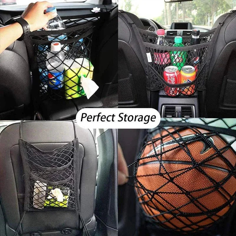 Elastic Car Storage Net Bag – Stretchable Divider Organizer Between Front Seats