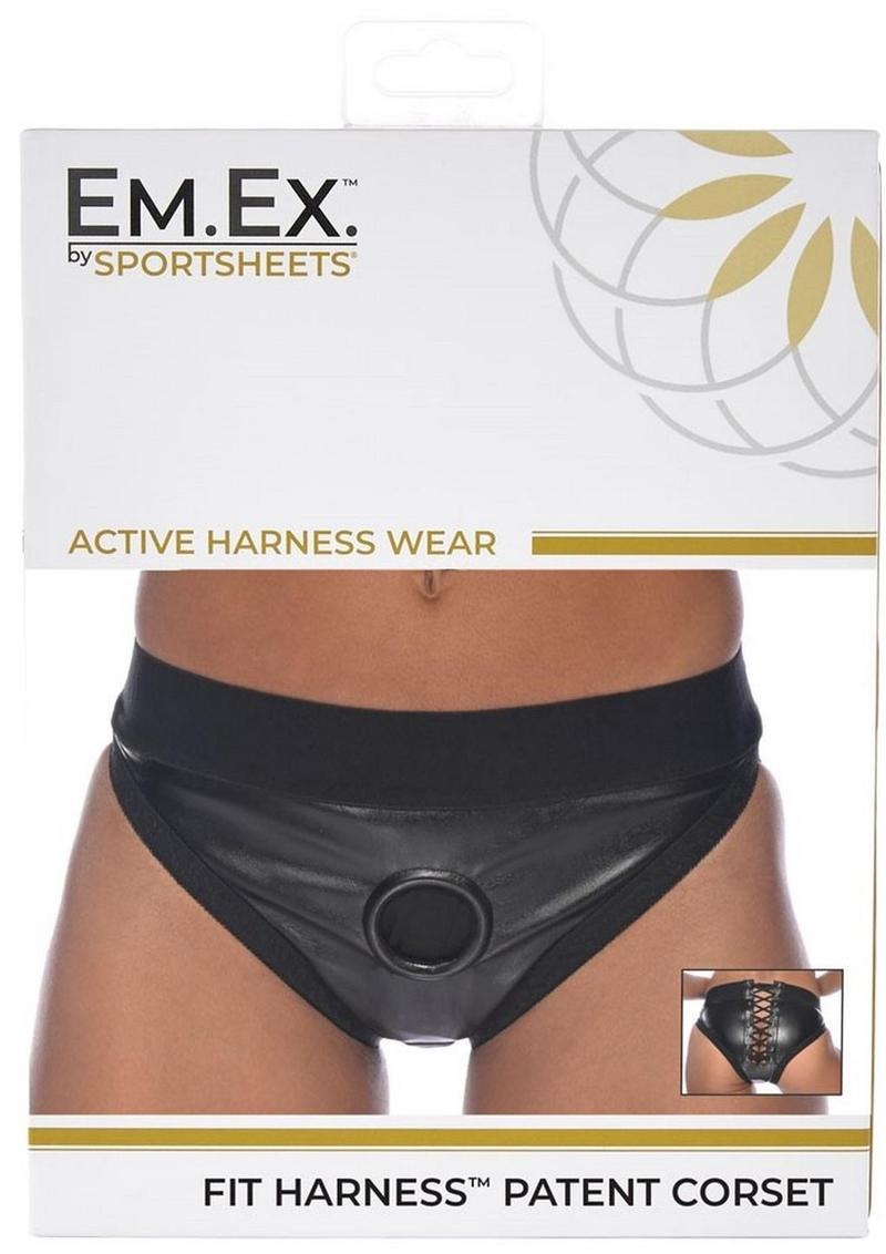 Em.Ex. Fit Harness Patent Corset - Adjustable Black