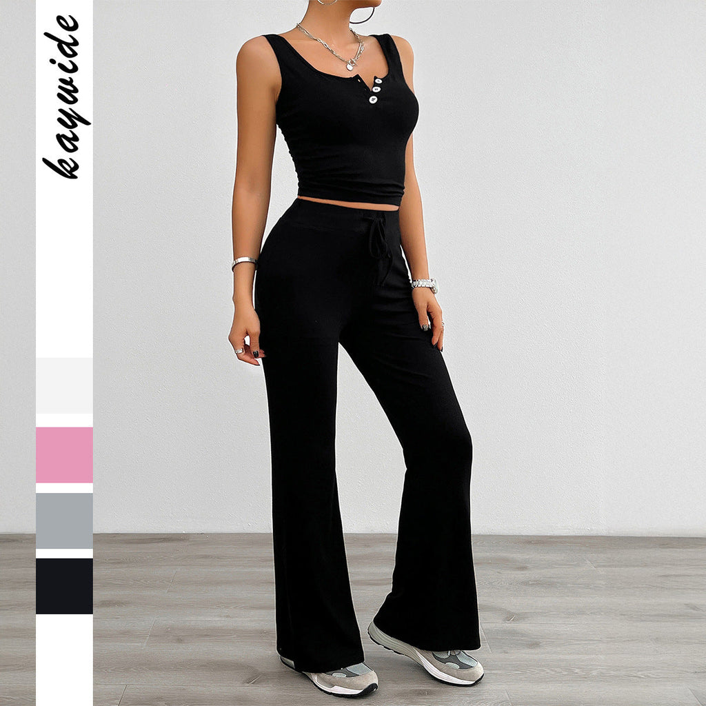 European and American yoga style sleeveless vest slightly flared pants set