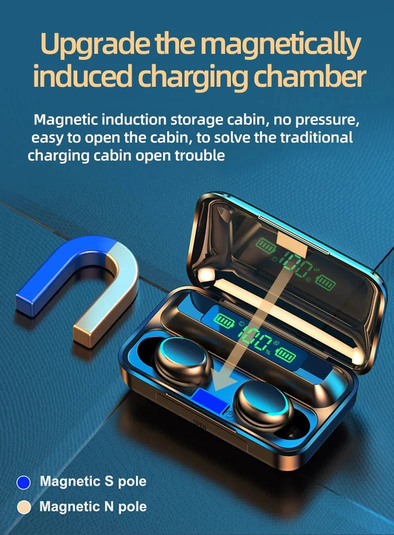 F9-5C Wireless Bluetooth Earphones – 9D Stereo, Waterproof, Noise Cancelling