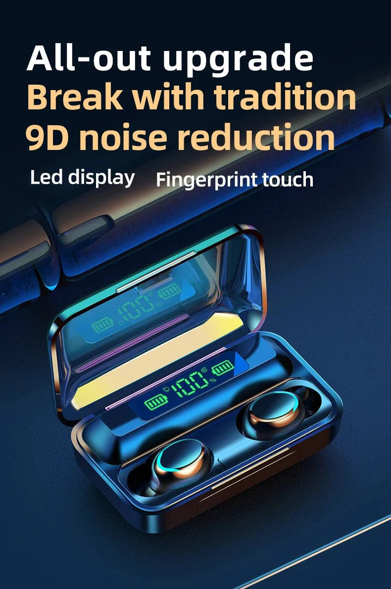F9-5C Wireless Bluetooth Earphones – 9D Stereo, Waterproof, Noise Cancelling