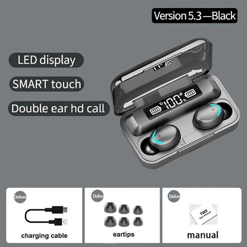 F9-5C Wireless Bluetooth Earphones – 9D Stereo, Waterproof, Noise Cancelling
