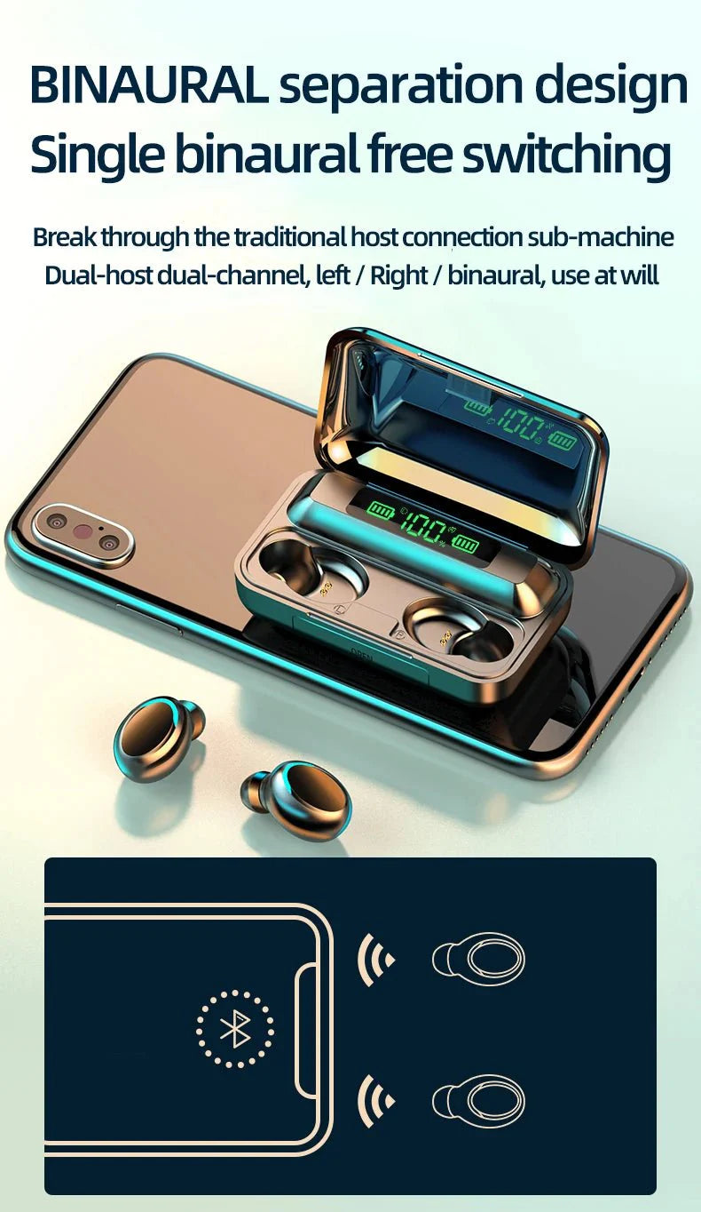 F9-5C Wireless Bluetooth Earphones – 9D Stereo, Waterproof, Noise Cancelling