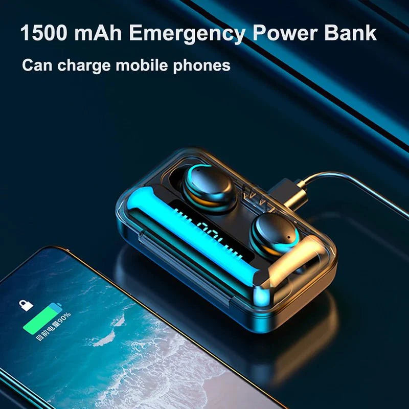 F9-5C Wireless Bluetooth Earphones – 9D Stereo, Waterproof, Noise Cancelling