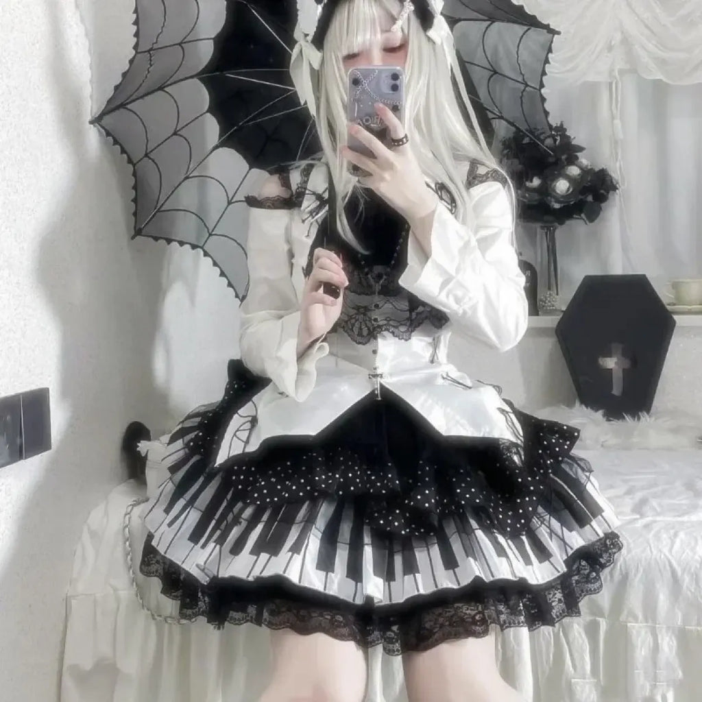 Harajuku Gothic Lolita Lace Skirt – Y2K Punk Fairy Grunge Kawaii
