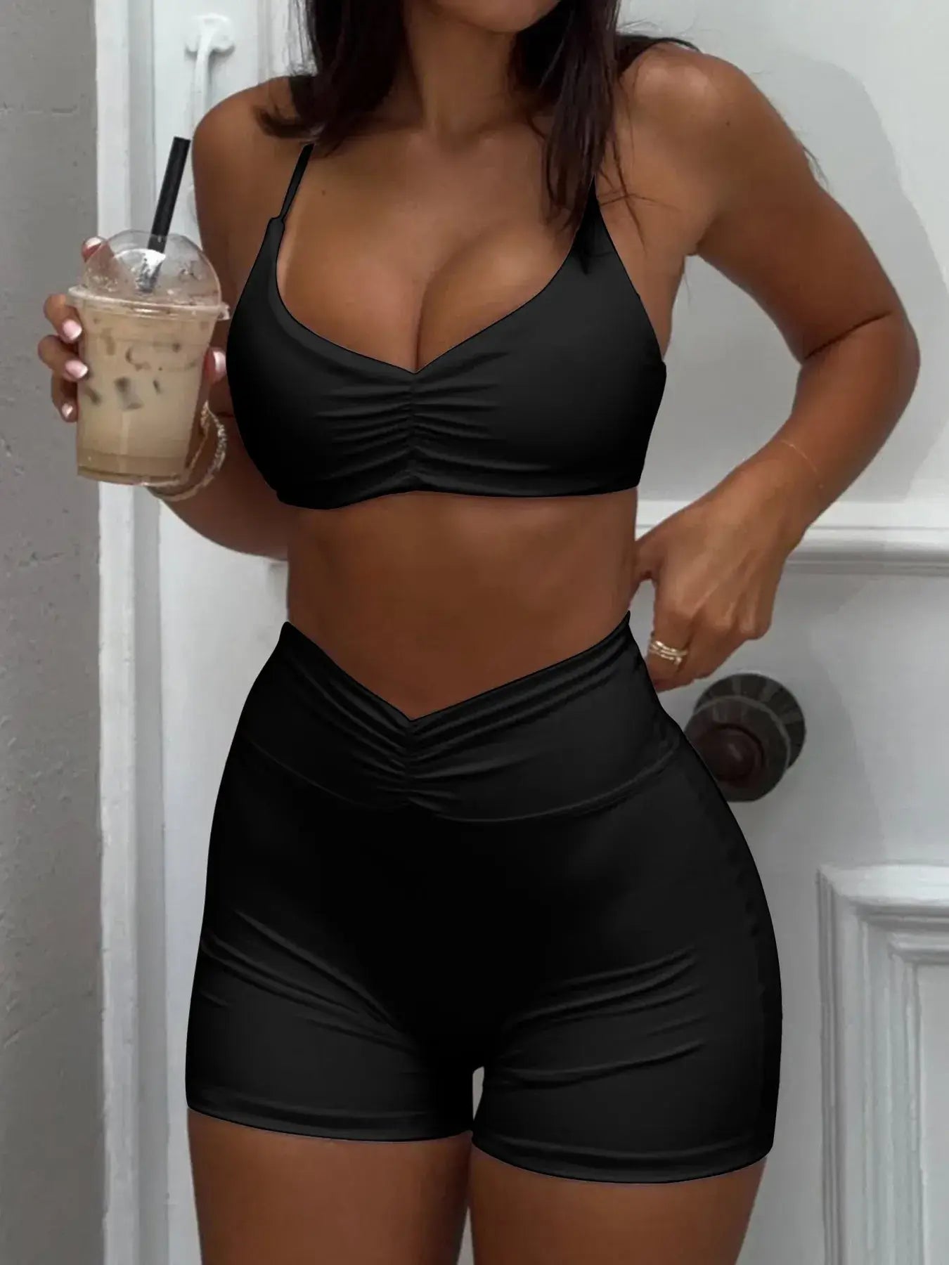 Ruched Sports Bra and High-Waisted Shorts Active Set