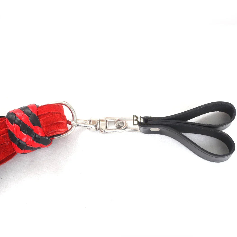 ❤️🖤 Real Cowhide Suede Leather Finger Flogger 50 Falls Red and Black Heavy Duty Thuddy Whip | BDSM Impact