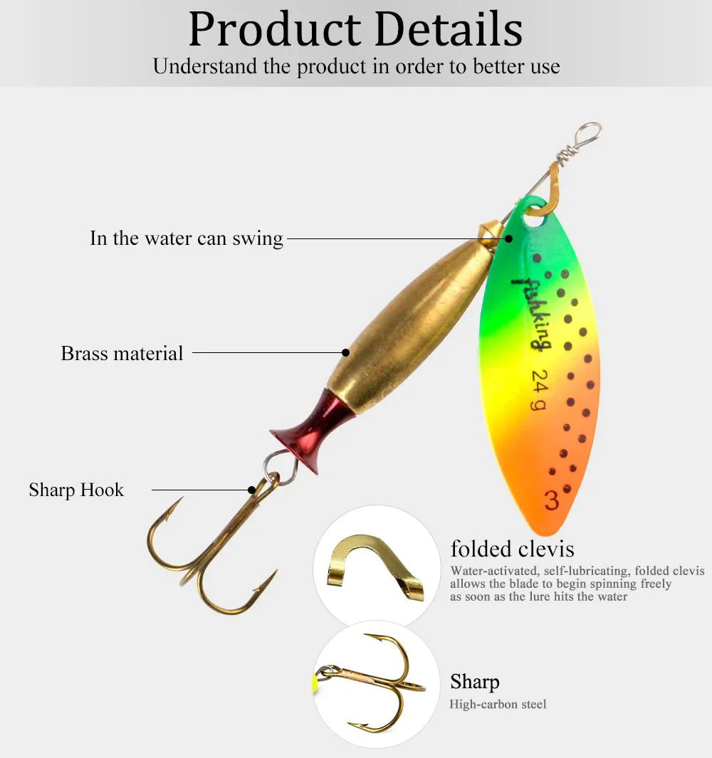 FISH KING Metal Spinner Lure – 18g/24g Long Cast Hard Bait with Hook