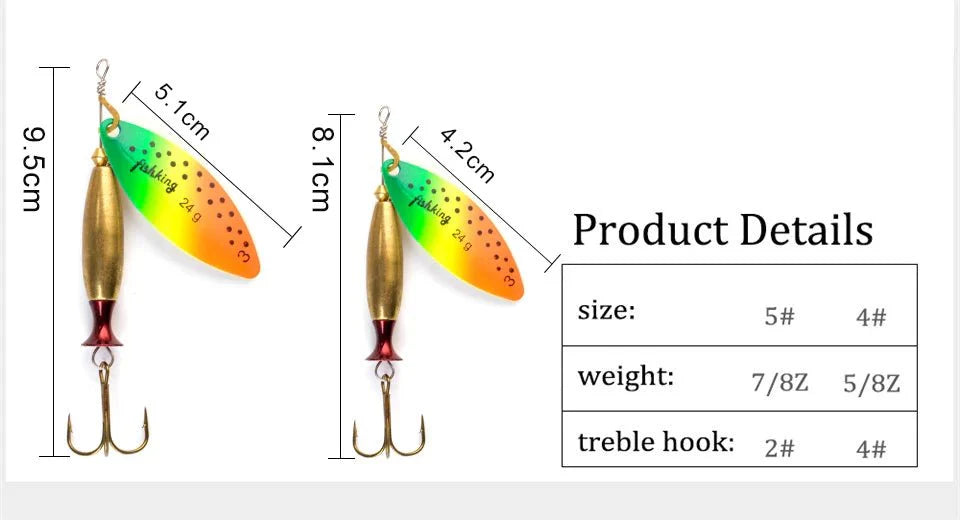 FISH KING Metal Spinner Lure – 18g/24g Long Cast Hard Bait with Hook