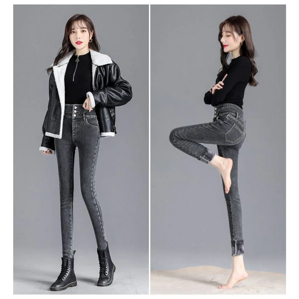 Thick Fleece High-waist Skinny Jeans