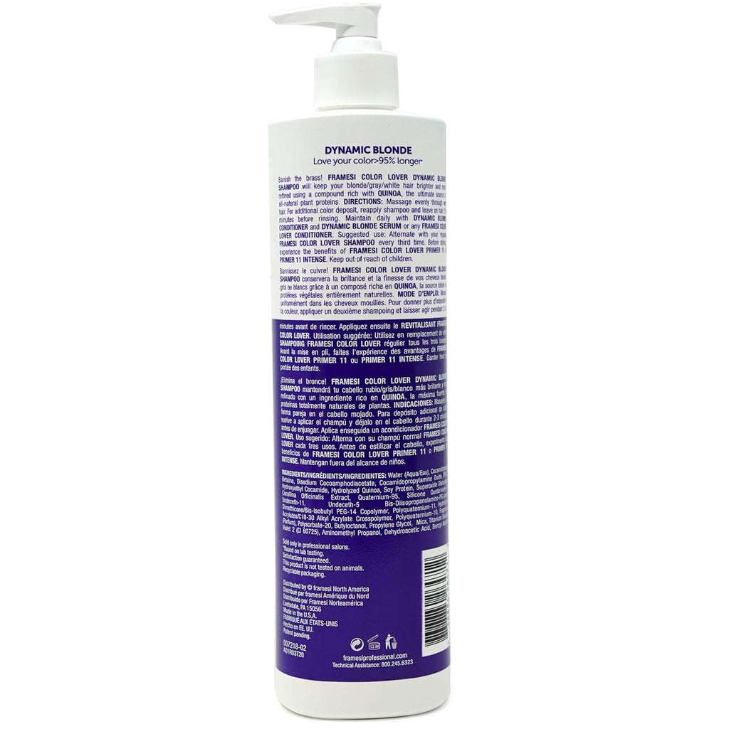 Framesi Color Lover Dynamic Blonde Conditioner, Purple Conditioner, Sulfate Free Conditioner, Color Treated Hair 16.9 Oz
