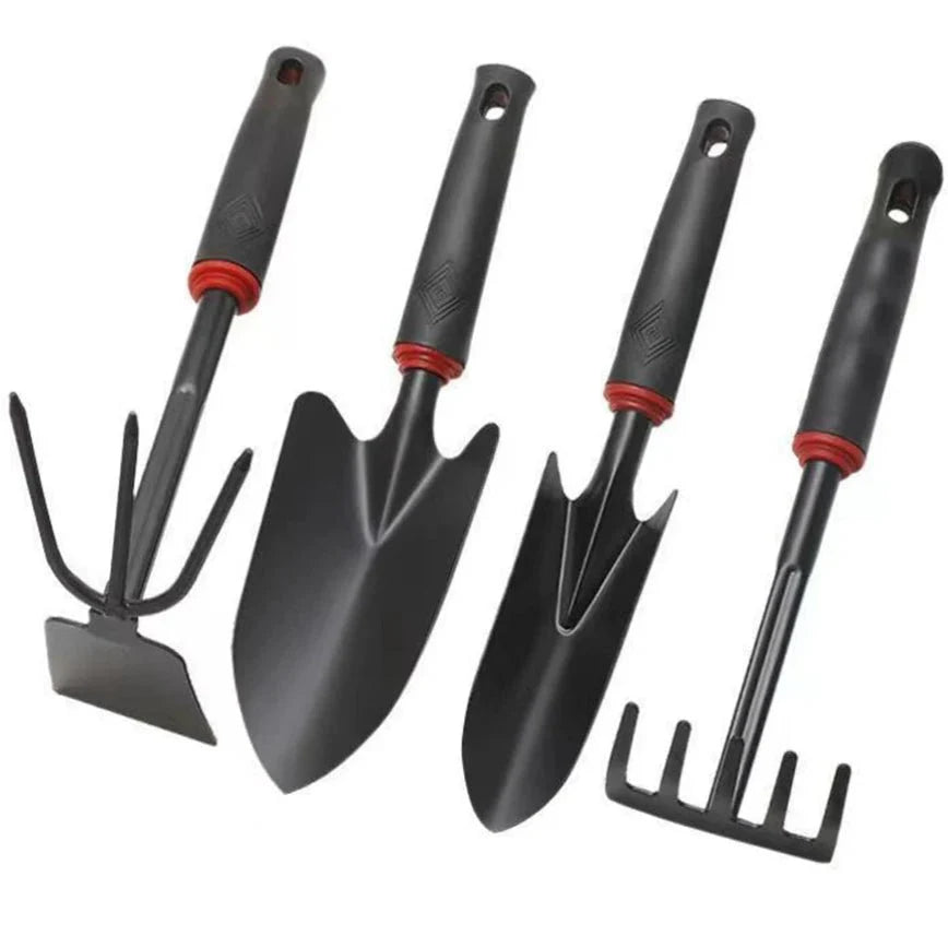 Garden Hand Tool Set | 4-Piece Alloy Steel Shovel, Rake, and Hoe