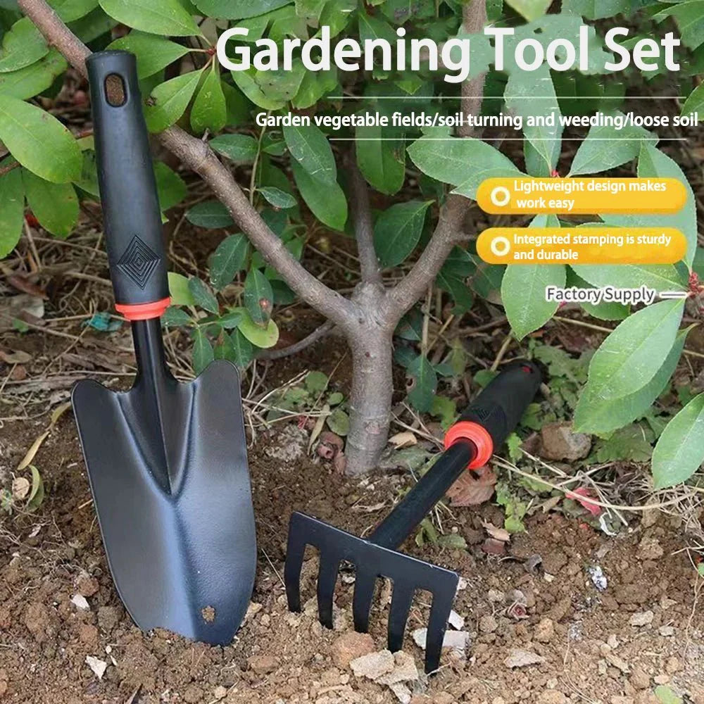 Garden Hand Tool Set | 4-Piece Alloy Steel Shovel, Rake, and Hoe