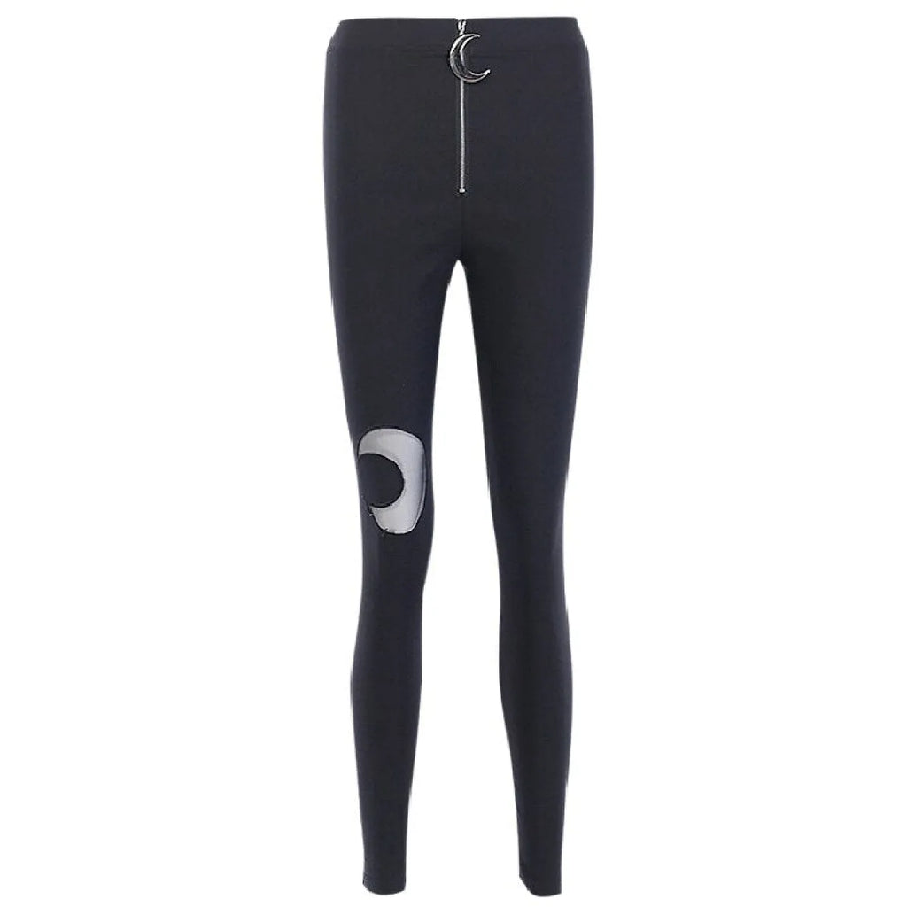 Gothic Crescent Moon Cutout Pants
