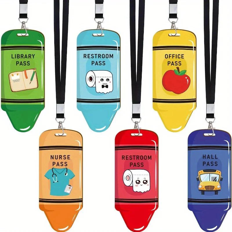 Classroom Hall Pass Set | 6 Lanyard Passes for School