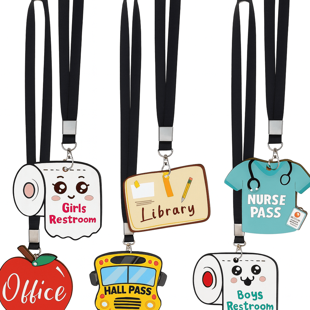 Hall Pass Lanyards and School Passes | 6-Piece Cute Classroom Set