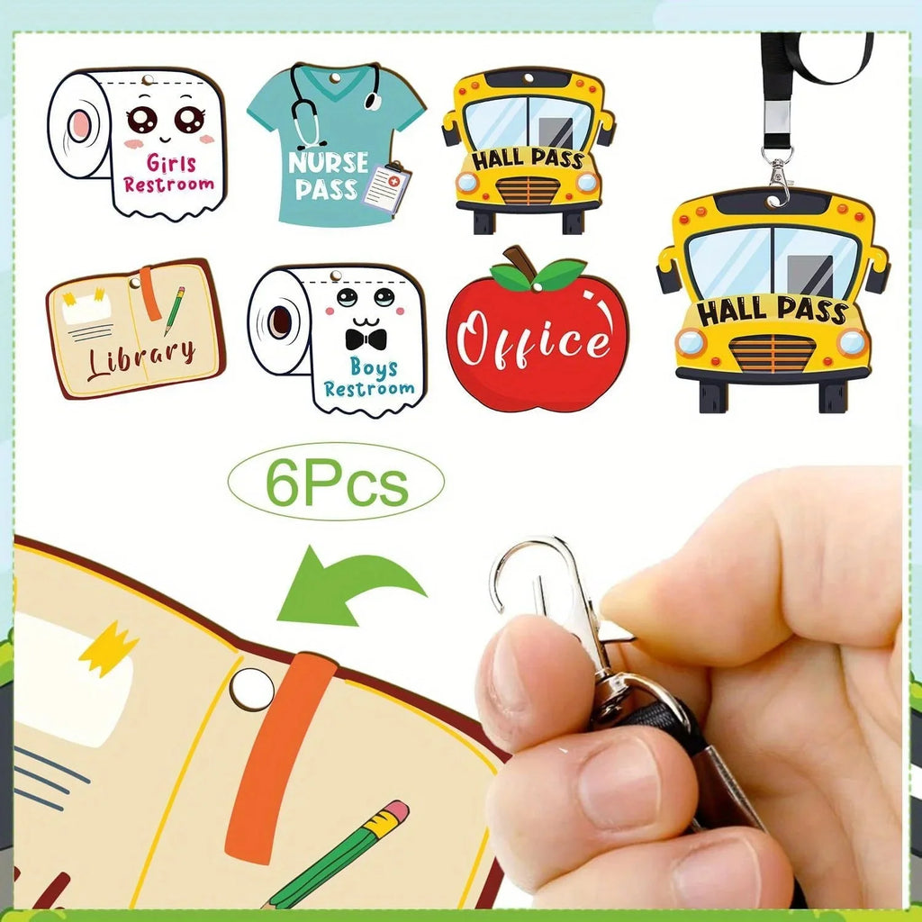 Hall Pass Lanyards and School Passes | 6-Piece Cute Classroom Set