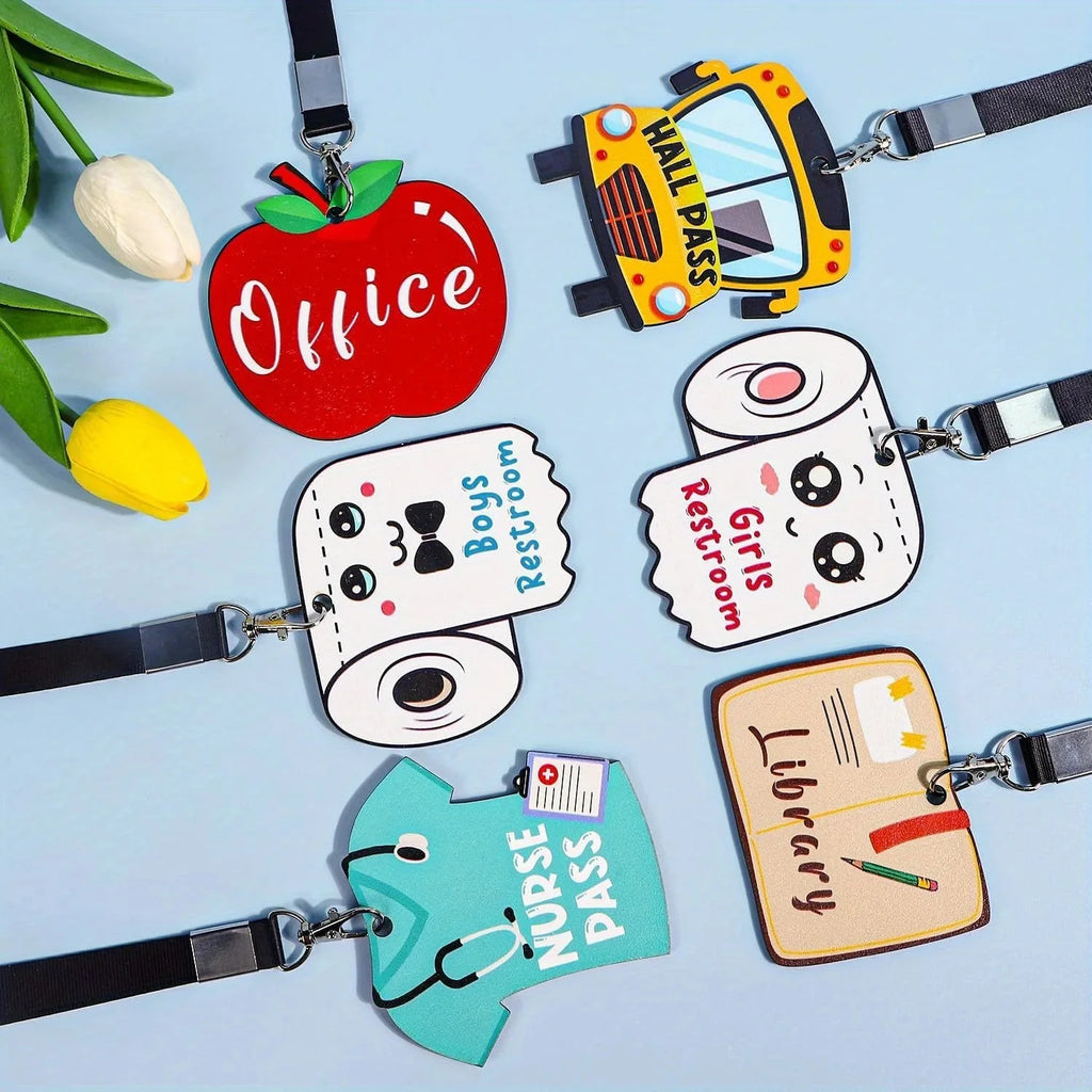 Hall Pass Lanyards and School Passes | 6-Piece Cute Classroom Set