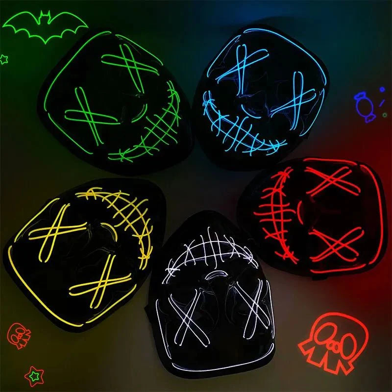 Halloween Neon LED Purge Mask – Light-Up Masquerade Party Accessory
