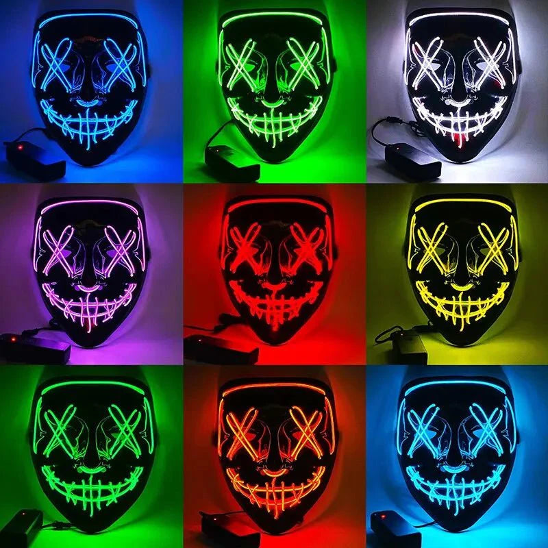 Halloween Neon LED Purge Mask – Light-Up Masquerade Party Accessory