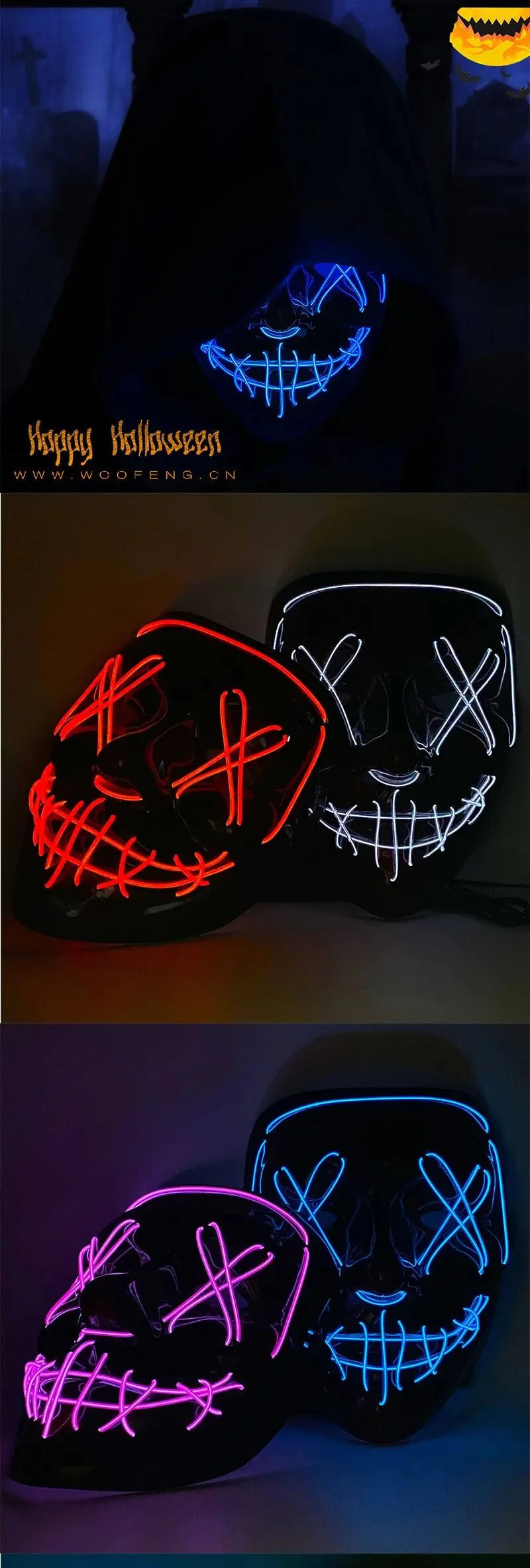 Halloween Neon LED Purge Mask – Light-Up Masquerade Party Accessory