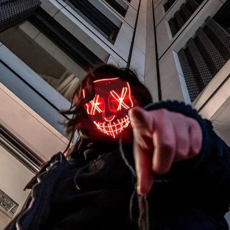 Halloween Neon LED Purge Mask – Light-Up Masquerade Party Accessory