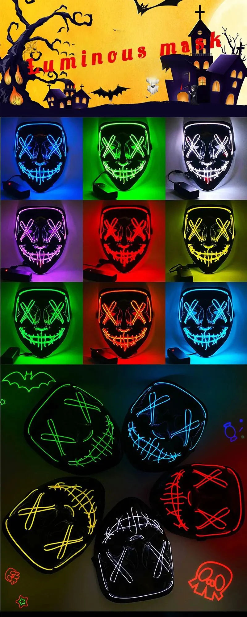 Halloween Neon LED Purge Mask – Light-Up Masquerade Party Accessory