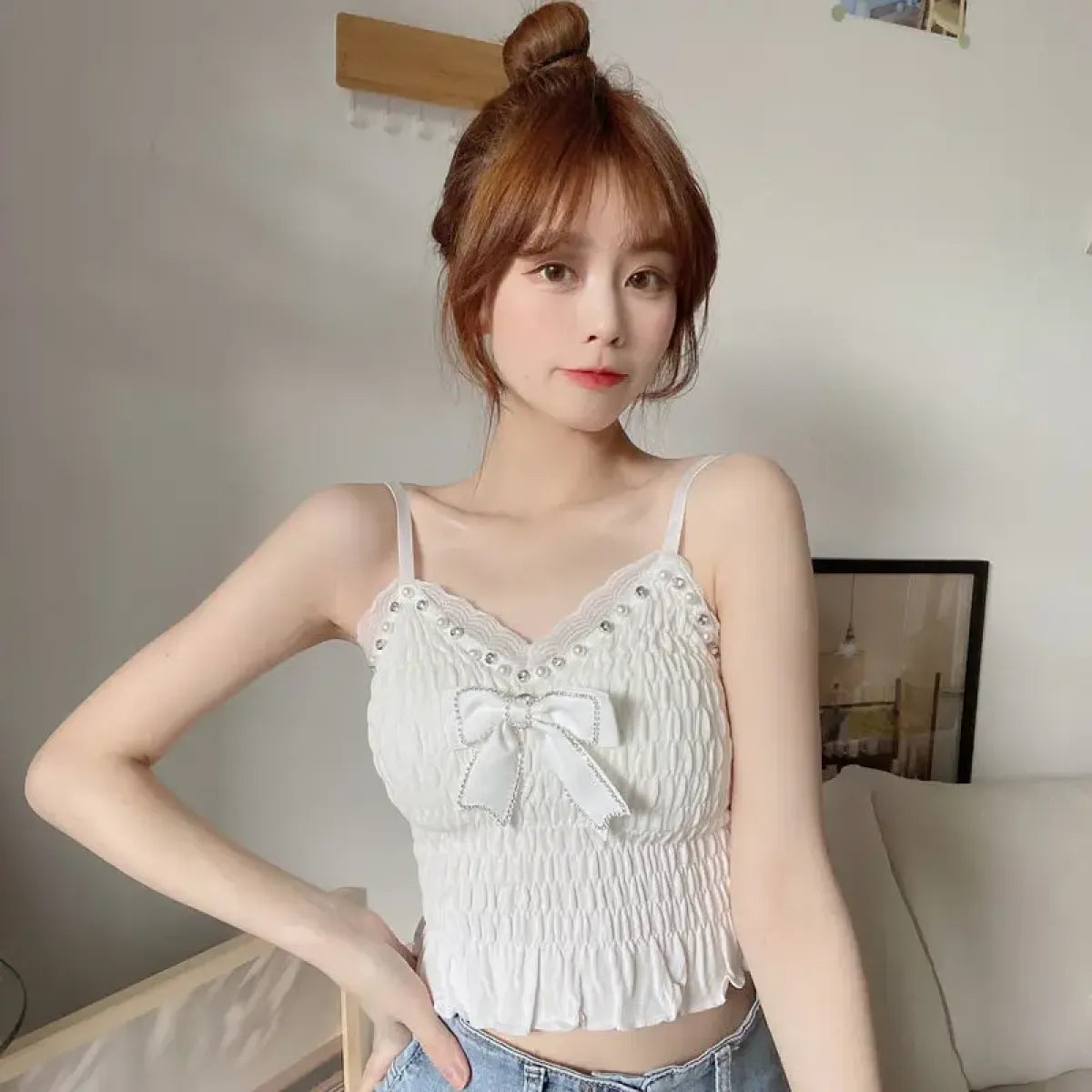 Harajuku Lace Bow Crop Top