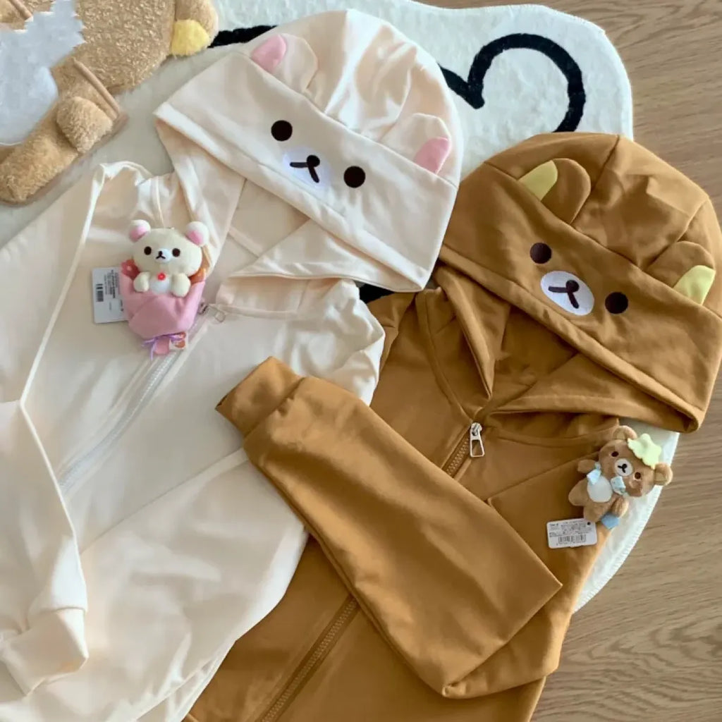 Kawaii Bear Hoodie - Harajuku Y2K Zipper Sweatshirt for Women