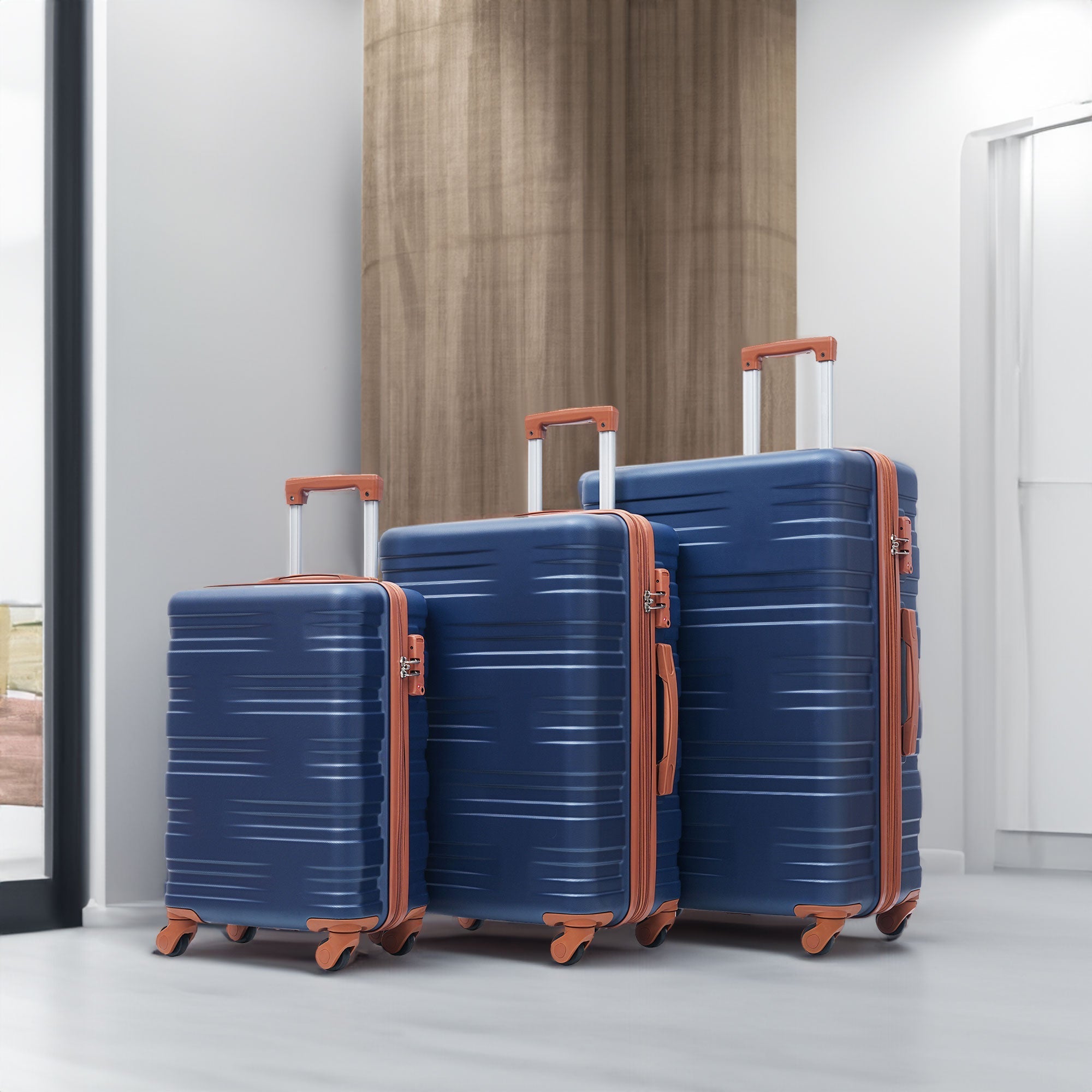 Hardshell Luggage Sets 3 Pcs Spinner Suitcase with TSA Lock Lightweight 20''24''28'' Navy Blue + ABS