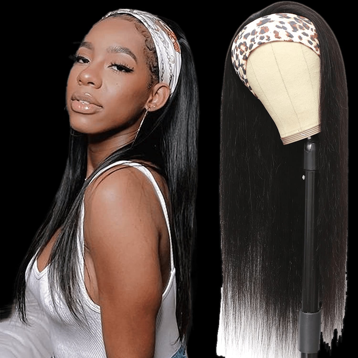 Headband Wig Straight Human Hair