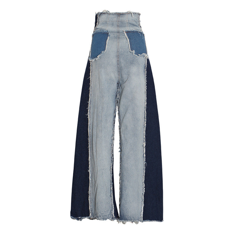High waisted loose slimming color blocked long flared pants and floor pants