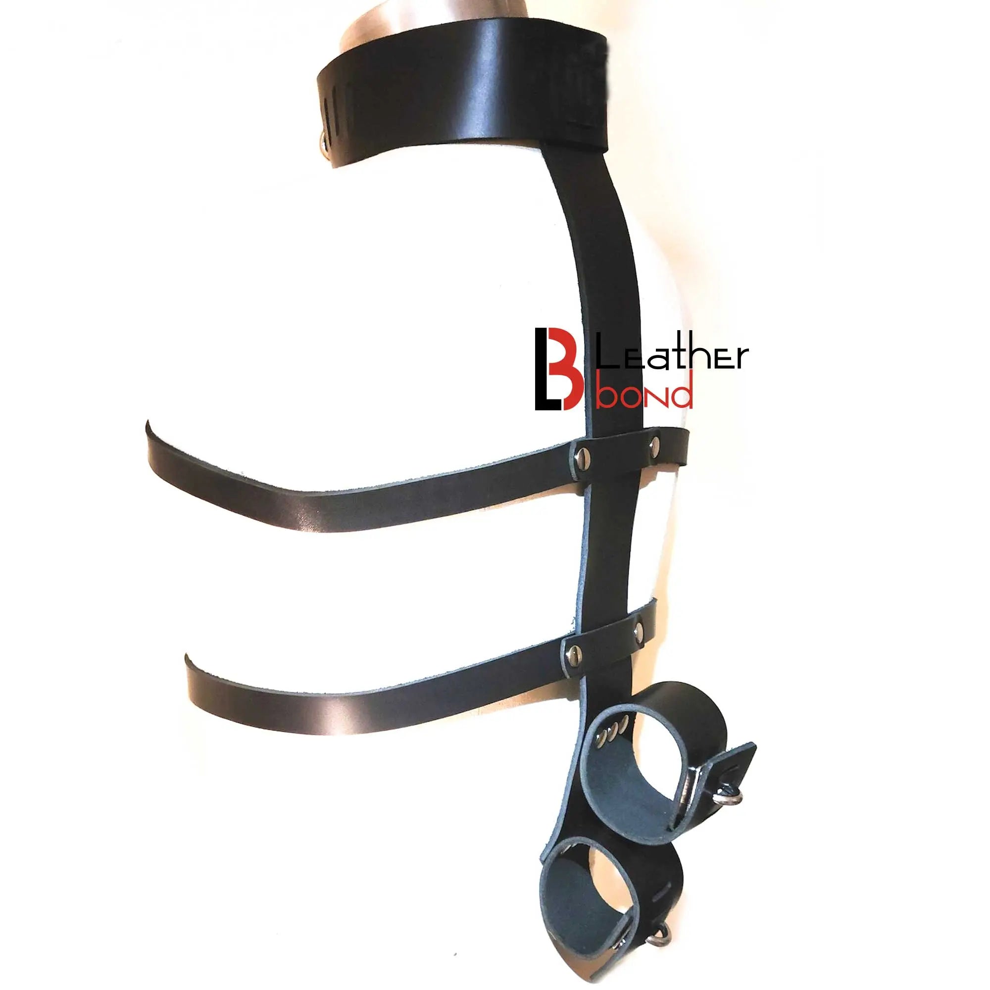 Cowhide Leather Armbinder Locking Collar & Wrist Restraints Back Slave BDSM Restraint Set