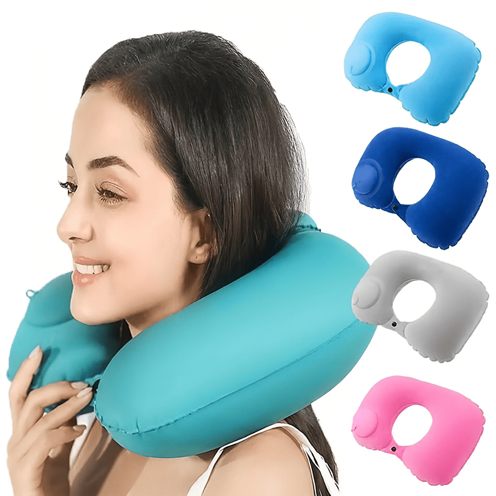 Inflatable U-Shaped Travel Neck Pillow – Portable Flocking Pillow