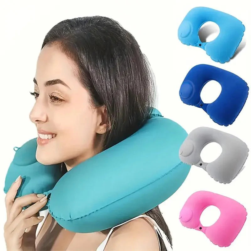 Inflatable U-Shaped Travel Neck Pillow – Portable Flocking Pillow