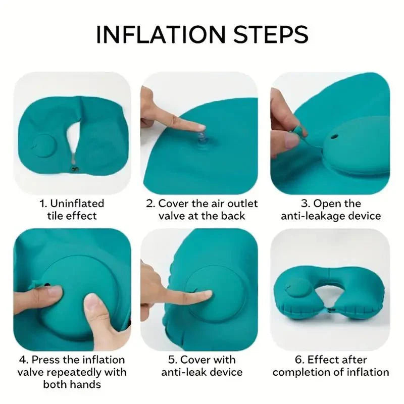 Inflatable U-Shaped Travel Neck Pillow – Portable Flocking Pillow