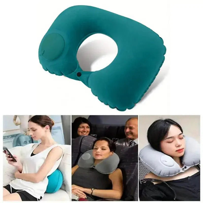 Inflatable U-Shaped Travel Neck Pillow – Portable Flocking Pillow