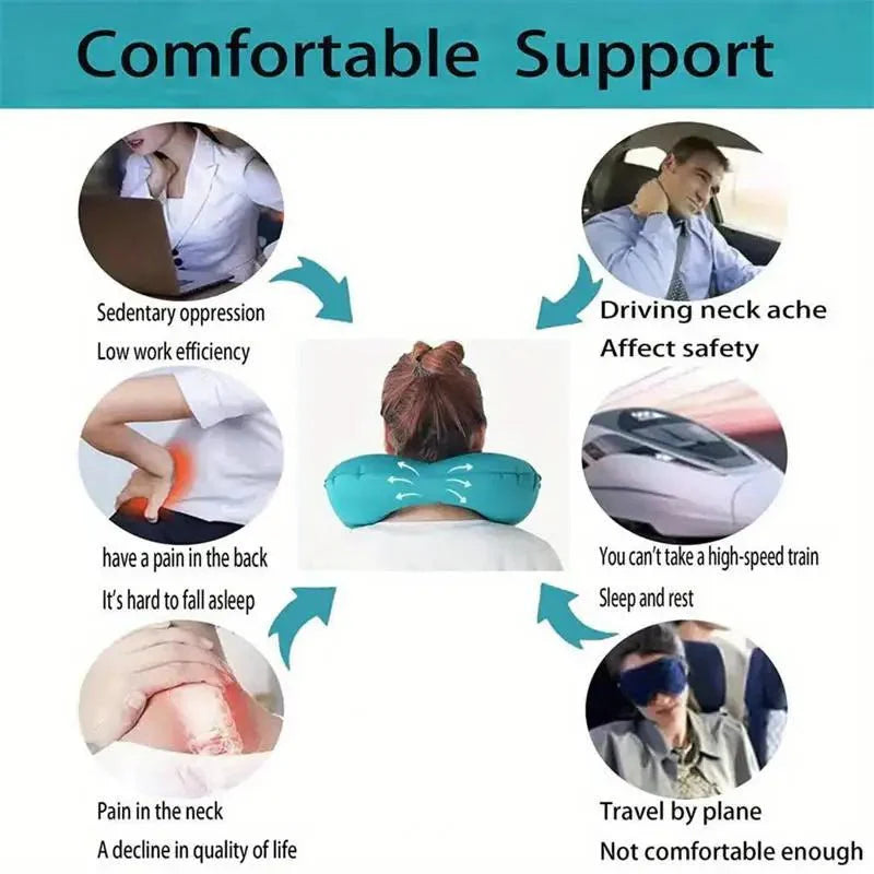 Inflatable U-Shaped Travel Neck Pillow – Portable Flocking Pillow