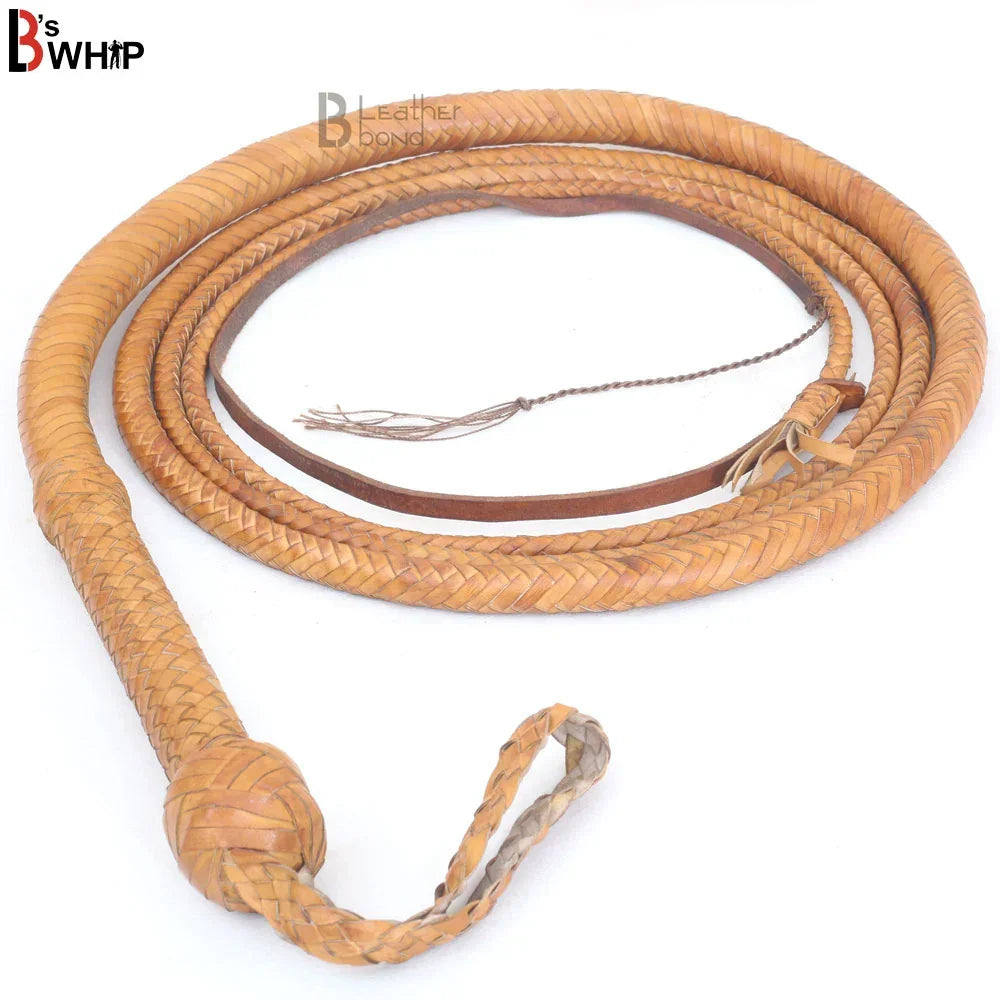 Bull Whip 6, 8, 10, 12, 14 & 16 Feet long 16 Strands Kangaroo Hide Bullwhip Tan Leather for whip cracking