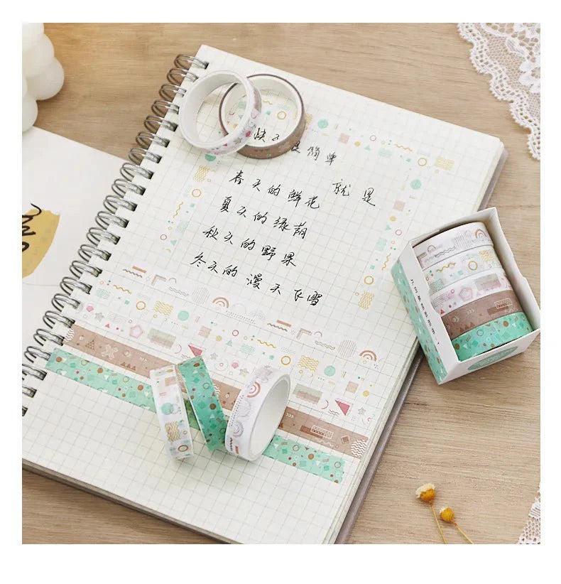 Kawaii Washi Tape Set | 5 Rolls for Scrapbooking and Journaling