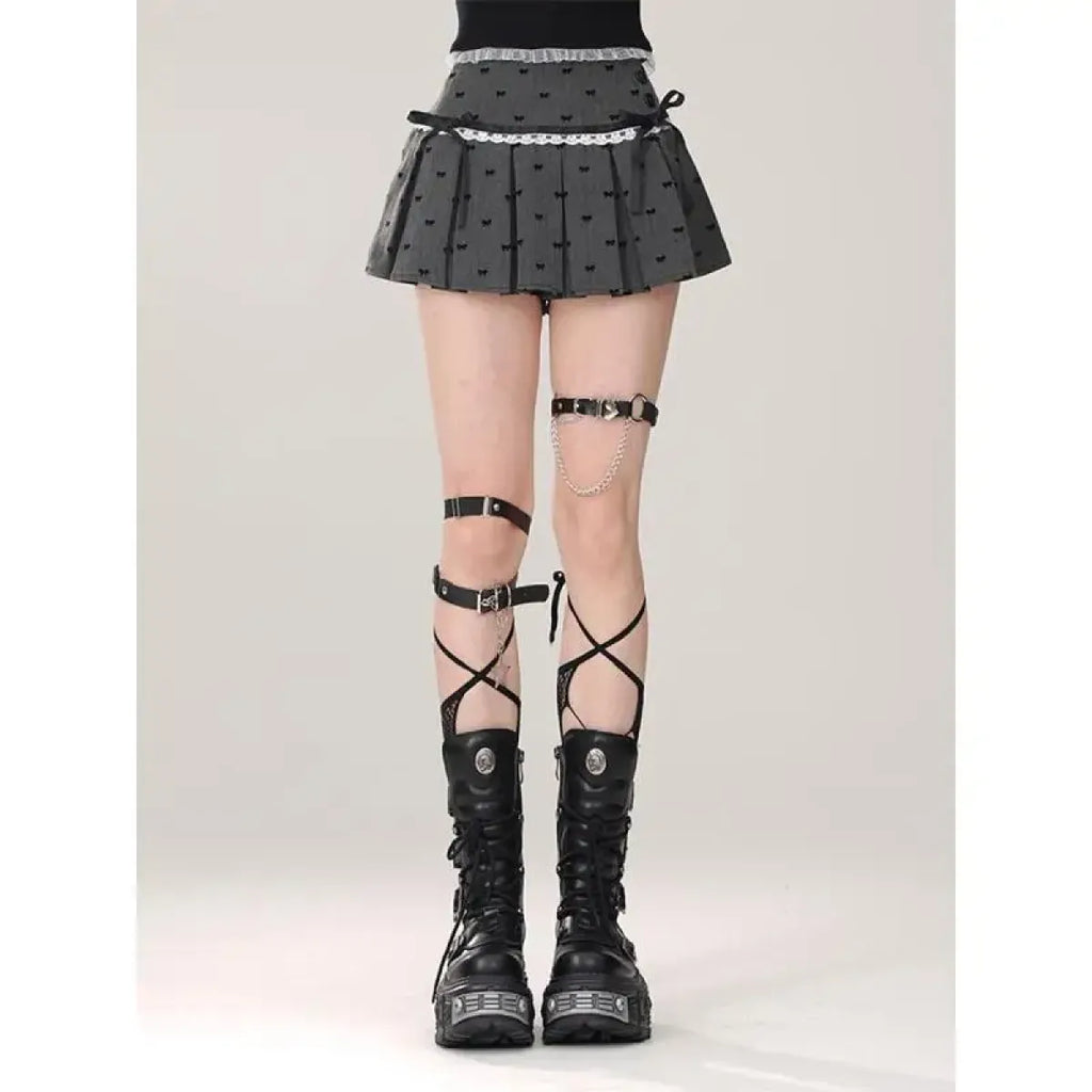 Kawaii Y2K Pleated Mini Skirt – Japanese Bow Lace Plaid Chic