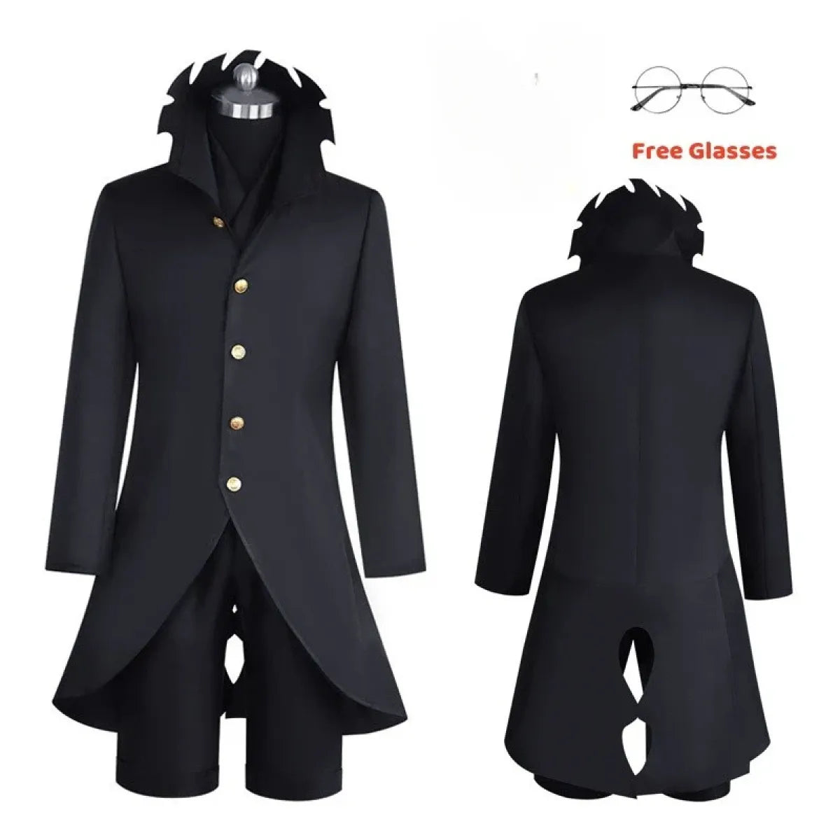 Dandadan Ken Takakura Okarun Cosplay – Black Uniform with Wig & Glasses